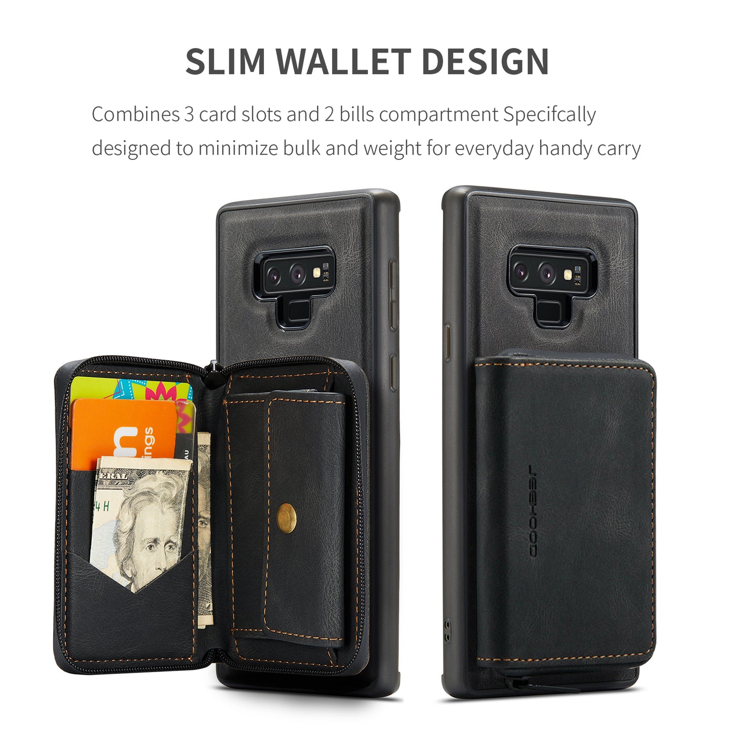 Magnetic Removable Zipper Wallet Galaxy Note9+ Case Leather Back