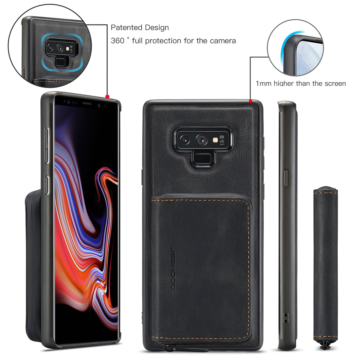 Magnetic Removable Zipper Wallet Galaxy Note9+ Case Leather Back