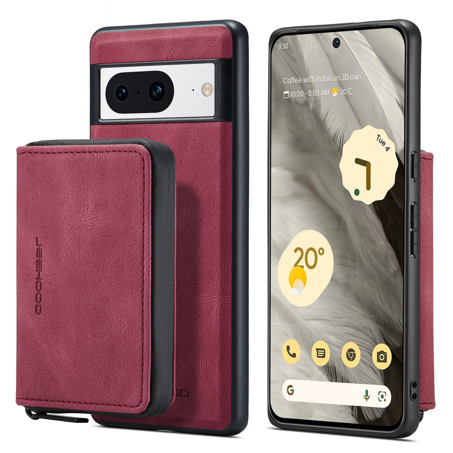 Magnetic Removable Zipper Wallet Google Pixel 8 Case Leather Back