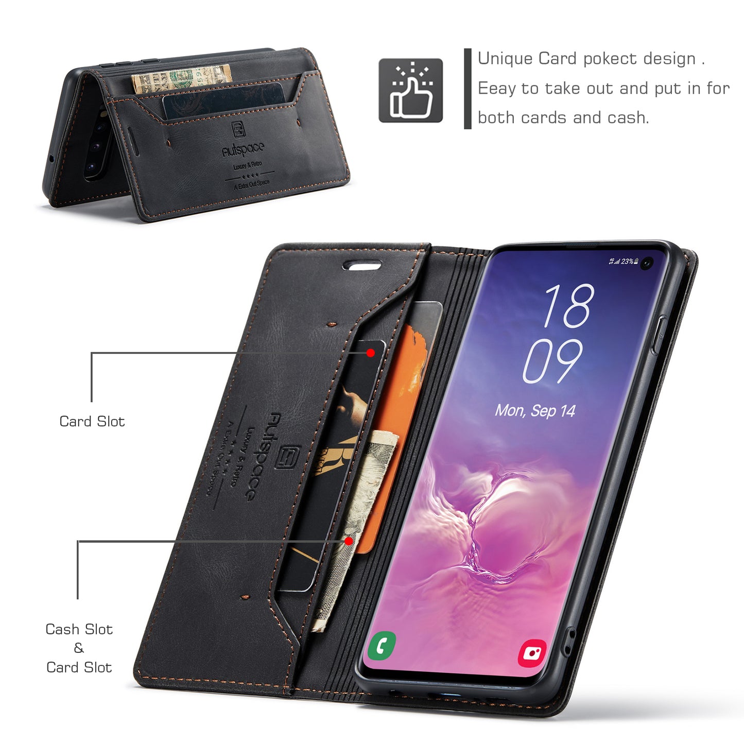 Luxury Retro Leather Galaxy S10 Case Magnetic Buckle RFID