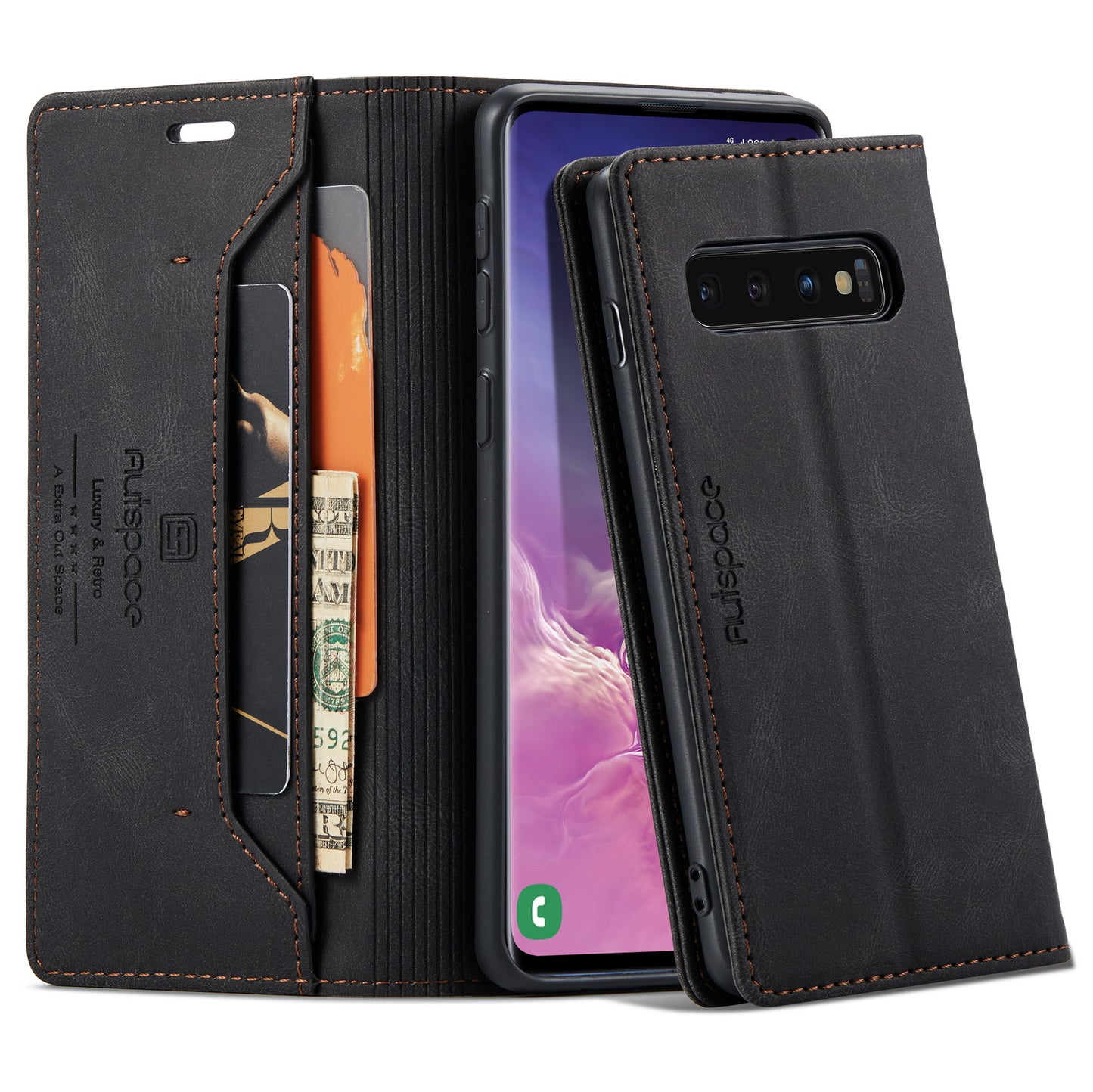 Luxury Retro Leather Galaxy S10 Case Magnetic Buckle RFID