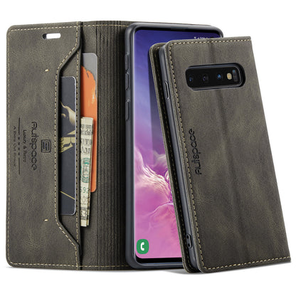 Luxury Retro Leather Galaxy S10 Case Magnetic Buckle RFID