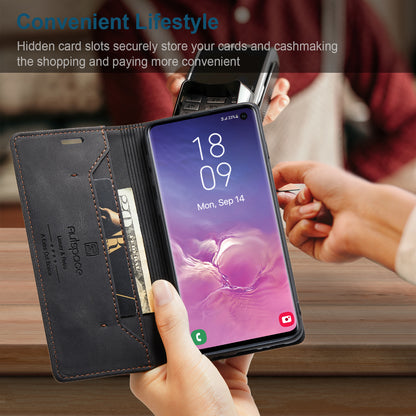 Luxury Retro Leather Galaxy S10 Case Magnetic Buckle RFID