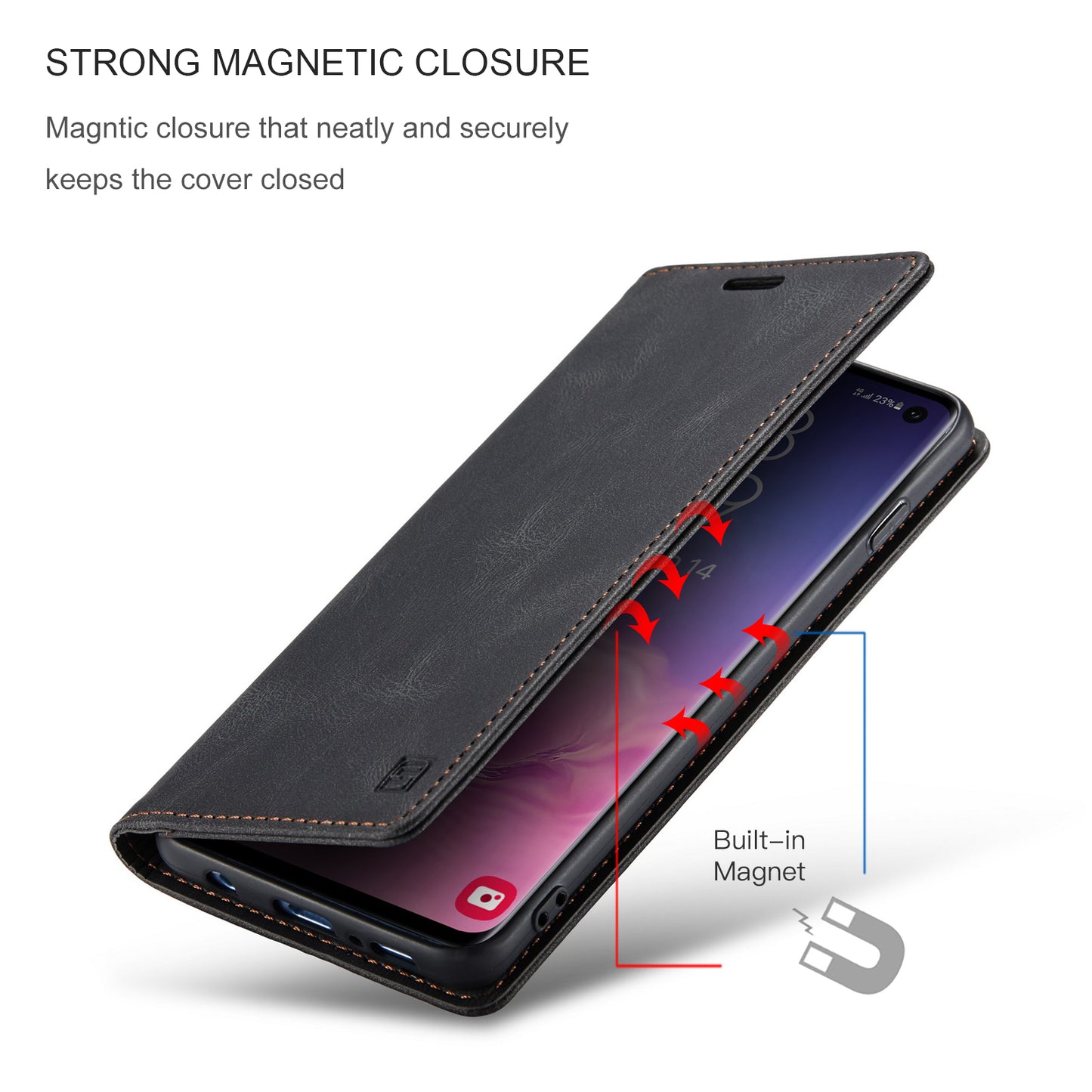 Luxury Retro Leather Galaxy S10 Case Magnetic Buckle RFID