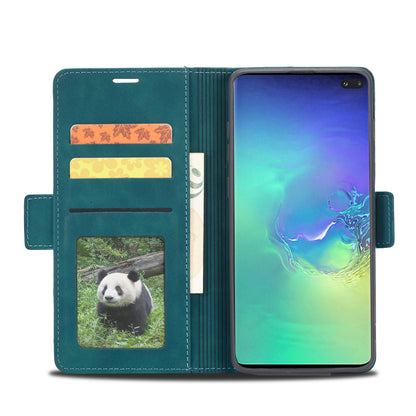 Silver Blocking Short Buckle Galaxy S10e Case Leather Retro