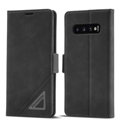 Silver Blocking Short Buckle Galaxy S10+ Case Leather Retro