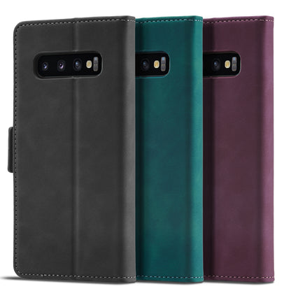 Silver Blocking Short Buckle Galaxy S10+ Case Leather Retro