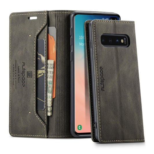 Luxury Retro Leather Galaxy S10+ Case Magnetic Buckle RFID