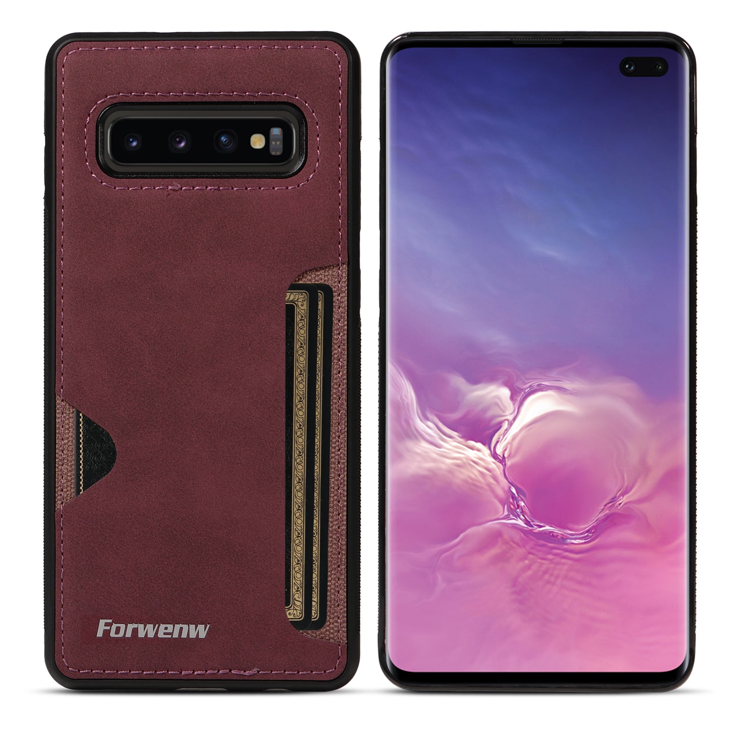 Insert Card Slot Leather Skin Galaxy S10+ Case Back