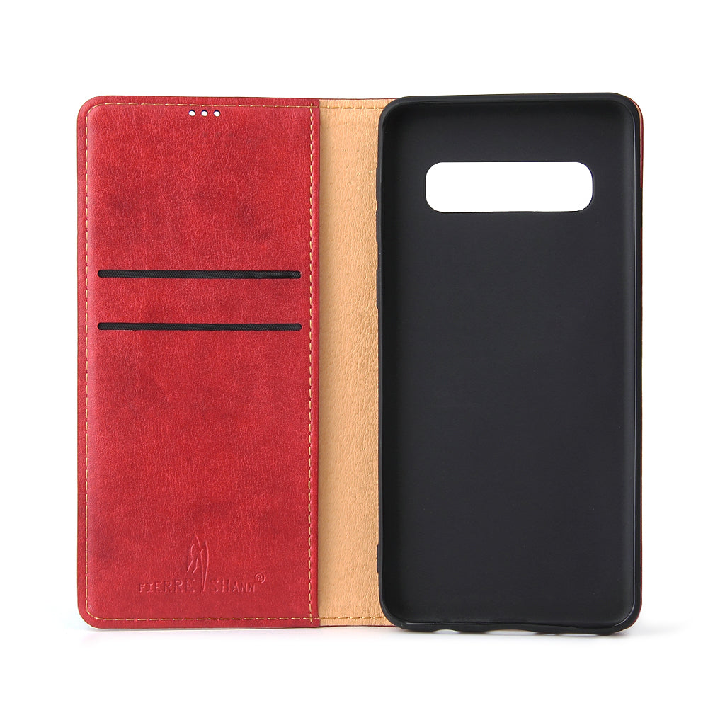 PU Leather Galaxy S10+ Case Wallet Stand Texture Deluxe