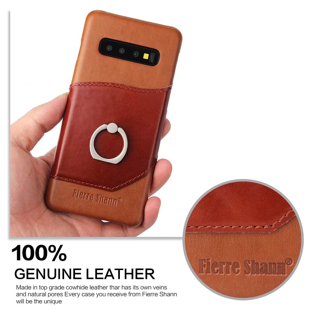 Knight Crow Genuine Leather Galaxy S10+ Case Ring Holder