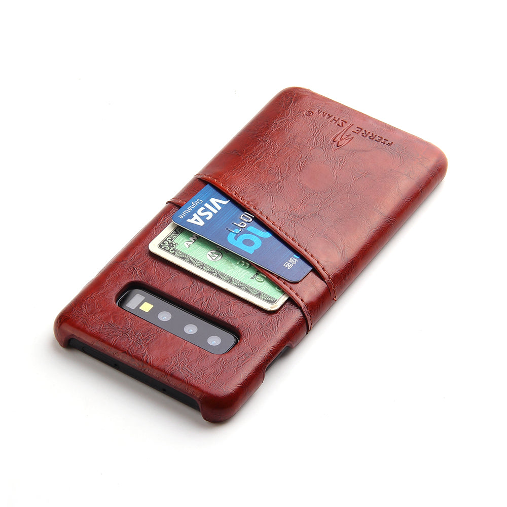 Oil Waxed Leather Card Holder Galaxy S10 Case Back