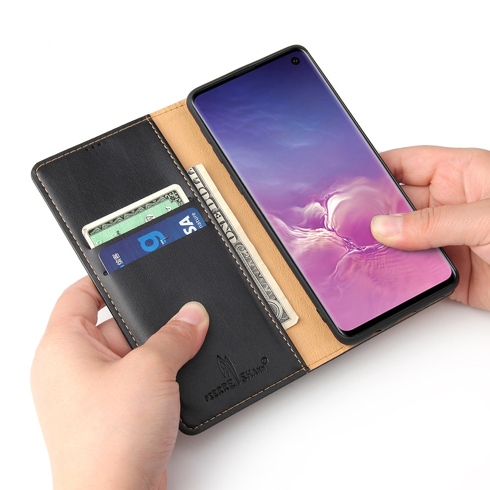 PU Leather Galaxy S10 Case Wallet Stand Texture Deluxe