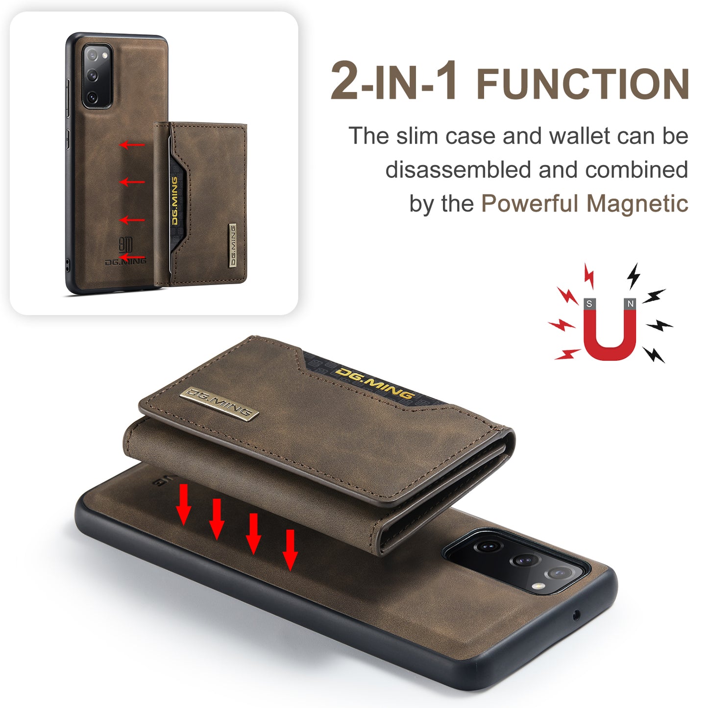 Retro Detachable Fold Card Holder Galaxy S20 FE Case Magnetic Clip