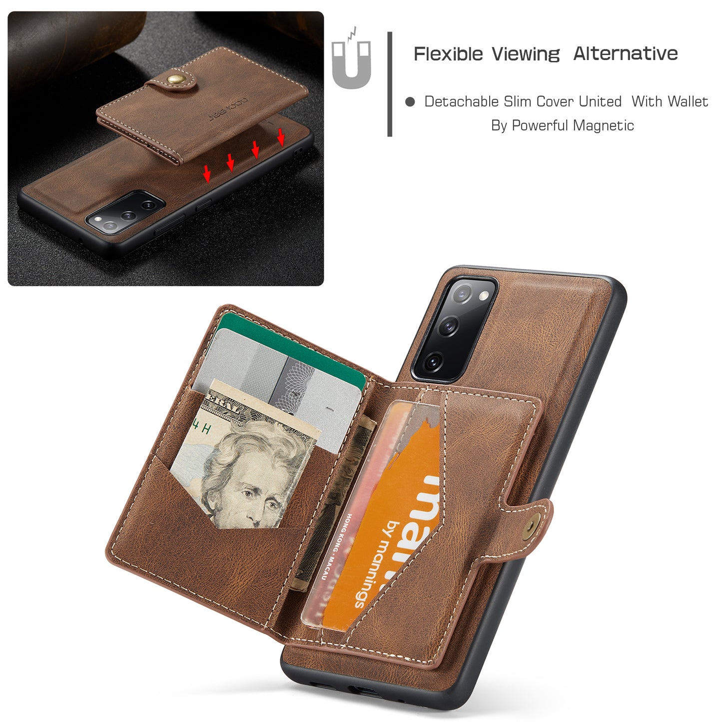 Magnetic Detachable Card Holder Galaxy S20 FE Case Leather Flip