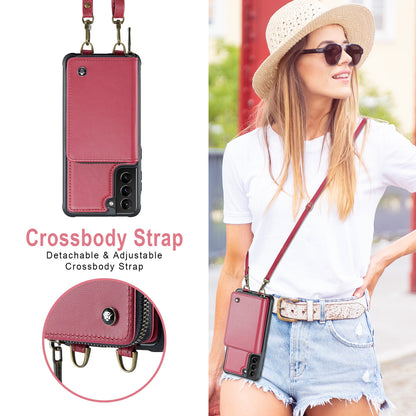 Zipper Card Holder Galaxy S21 Case with Shoulder Hand Strap