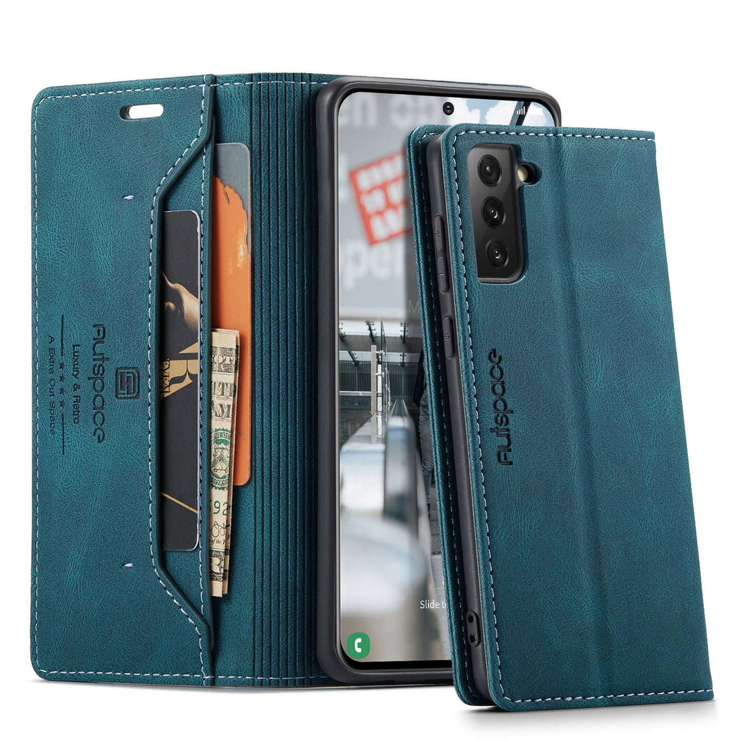 Luxury Retro Leather Galaxy S21 FE Case Magnetic Buckle RFID