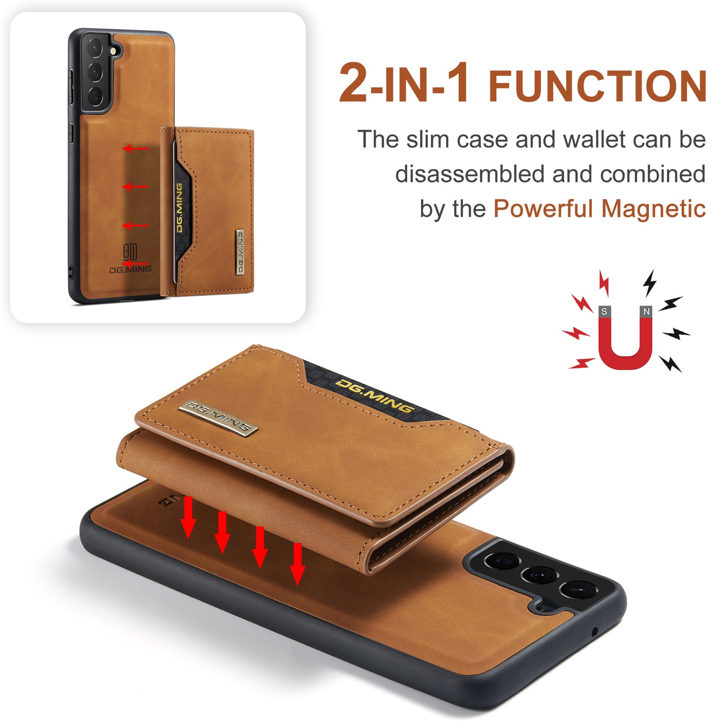 Retro Detachable Fold Card Holder Galaxy S21 FE Case Magnetic Clip