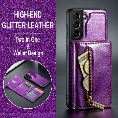 Glitter Leather 2-in-1 Wallet Zipper Galaxy S21 FE Case Detachable