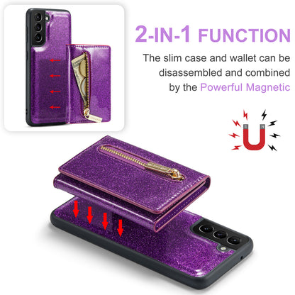 Glitter Leather 2-in-1 Wallet Zipper Galaxy S21 FE Case Detachable