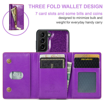 Glitter Leather 2-in-1 Wallet Zipper Galaxy S21 FE Case Detachable