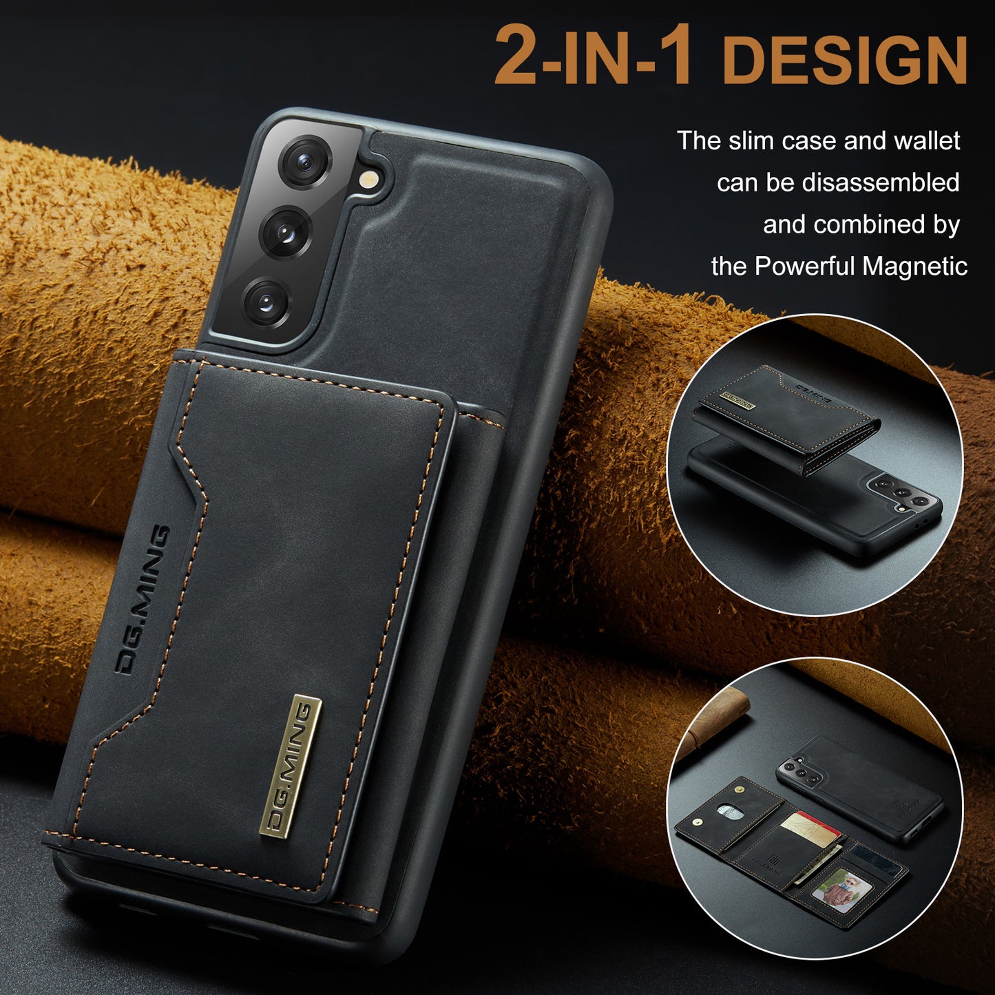 Retro Detachable Fold Card Holder Galaxy S21 Case Magnetic Clip