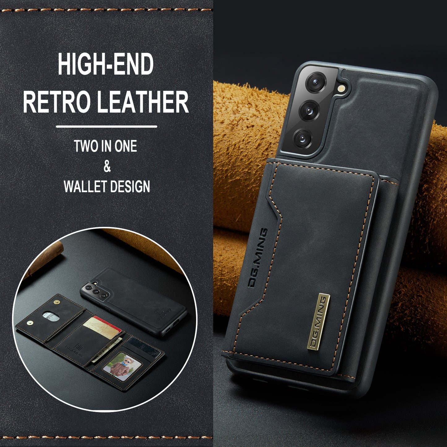 Retro Detachable Fold Card Holder Galaxy S21 Case Magnetic Clip