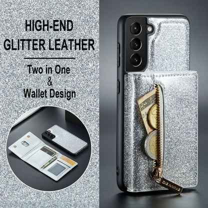 Glitter Leather 2-in-1 Wallet Zipper Galaxy S21+ Case Detachable