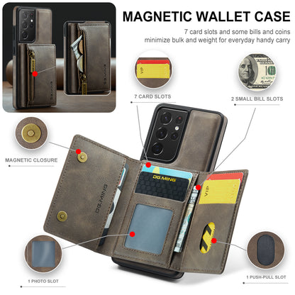 Wallet Detachable Tri-fold Galaxy S21 Ultra Case Muilti Card Slots