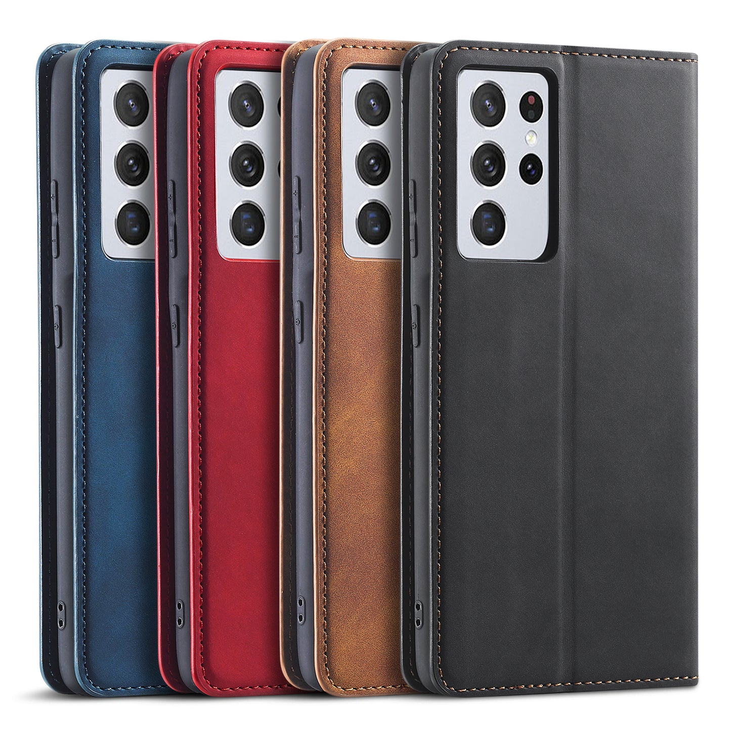 Illusion Slim Retro Leather Galaxy S21 Ultra Case Magnetic