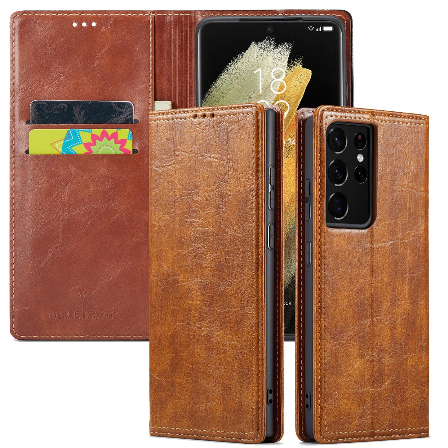 Tree Artificial Leather Galaxy S21 Ultra Case Wallet Stand