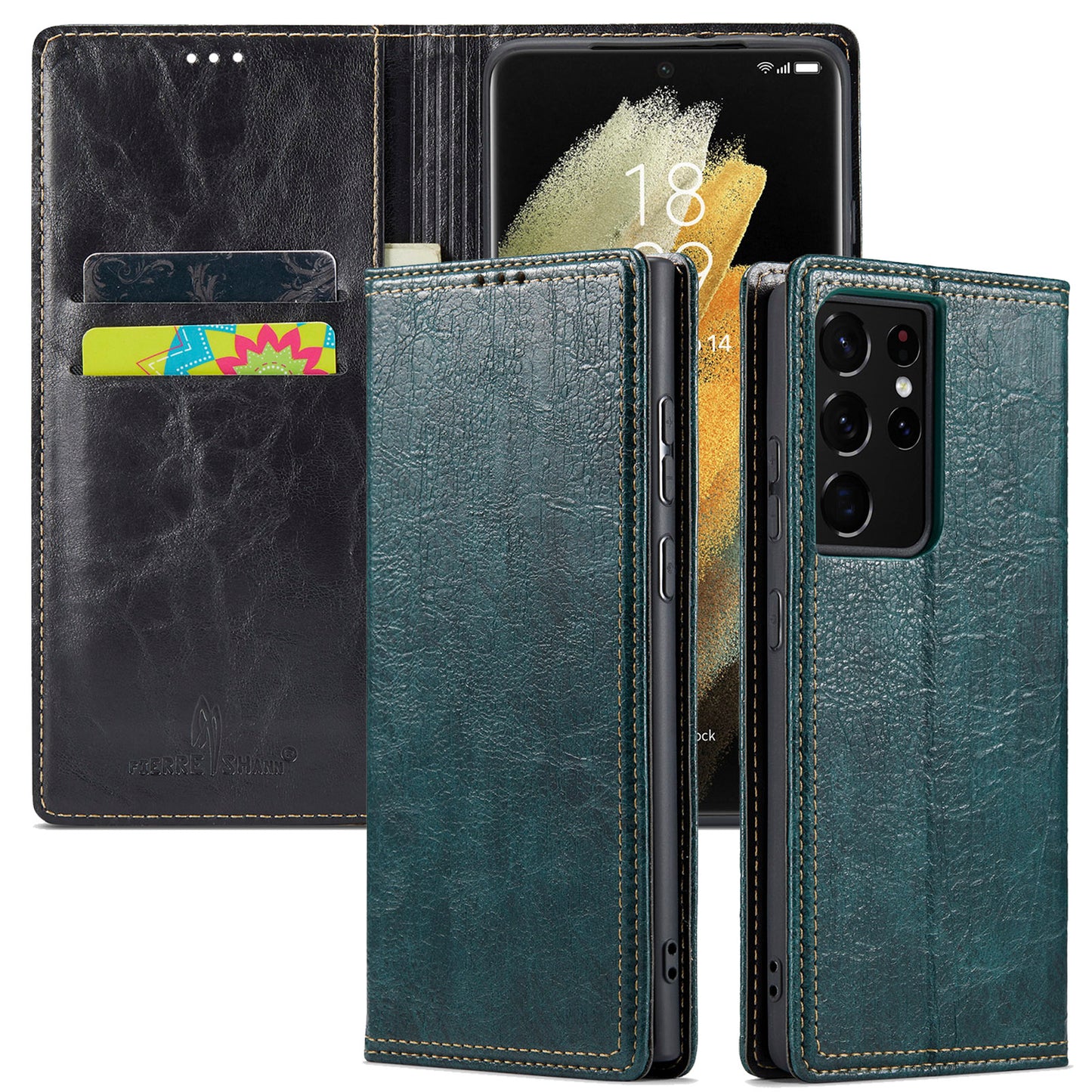 Tree Artificial Leather Galaxy S21 Ultra Case Wallet Stand