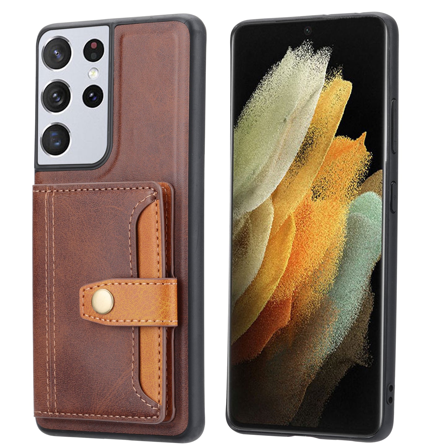 Buckle Retro Leather Galaxy S21 Ultra Case Stand Multi-card Slots