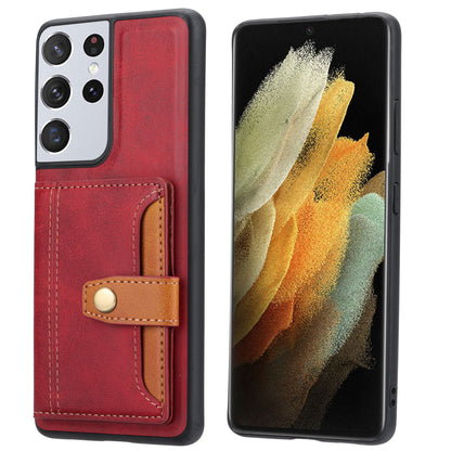 Buckle Retro Leather Galaxy S21 Ultra Case Stand Multi-card Slots