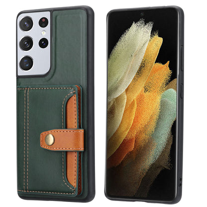 Buckle Retro Leather Galaxy S21 Ultra Case Stand Multi-card Slots