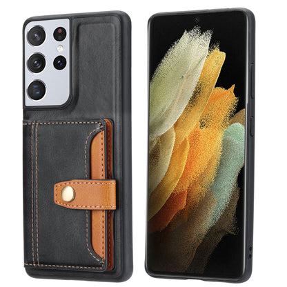 Buckle Retro Leather Galaxy S21 Ultra Case Stand Multi-card Slots