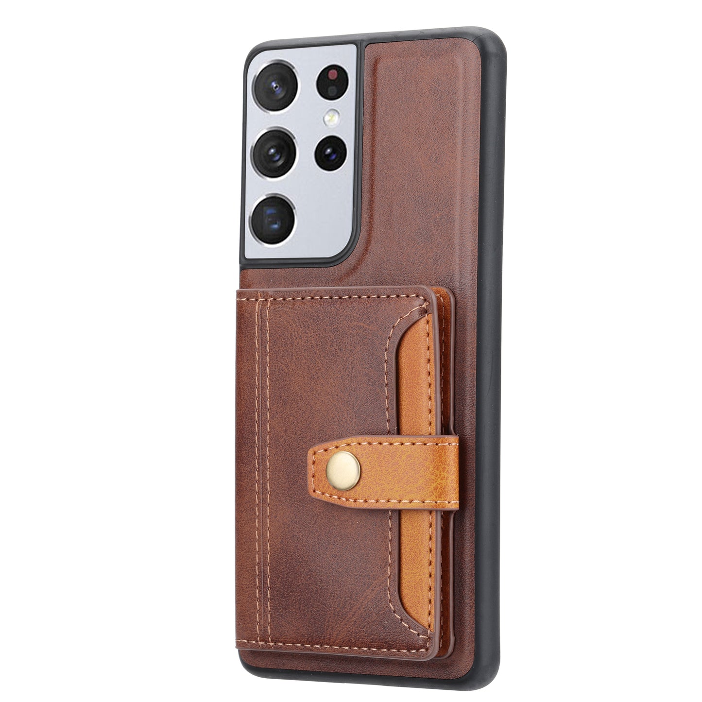 Buckle Retro Leather Galaxy S21 Ultra Case Stand Multi-card Slots