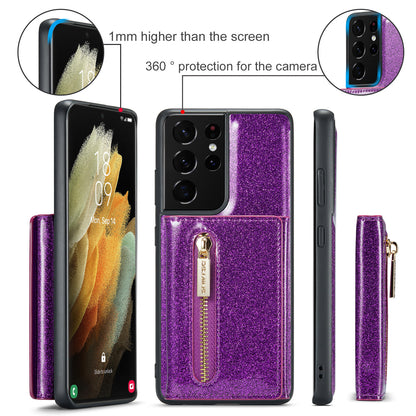 Glitter Leather 2-in-1 Wallet Zipper Galaxy S21 Ultra Case Detachable