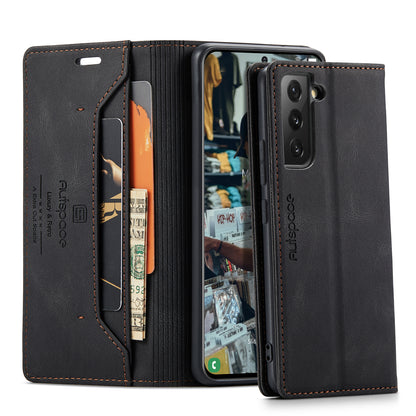 Luxury Retro Leather Galaxy S22 Case Magnetic Buckle RFID