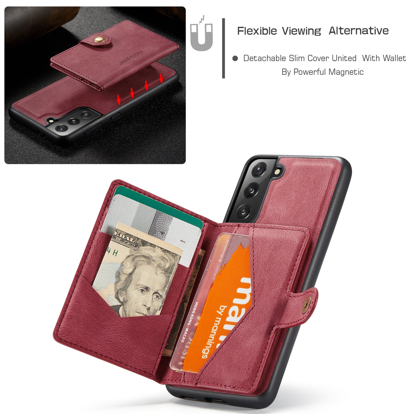 Magnetic Detachable Card Holder Galaxy S22 Case Leather Flip