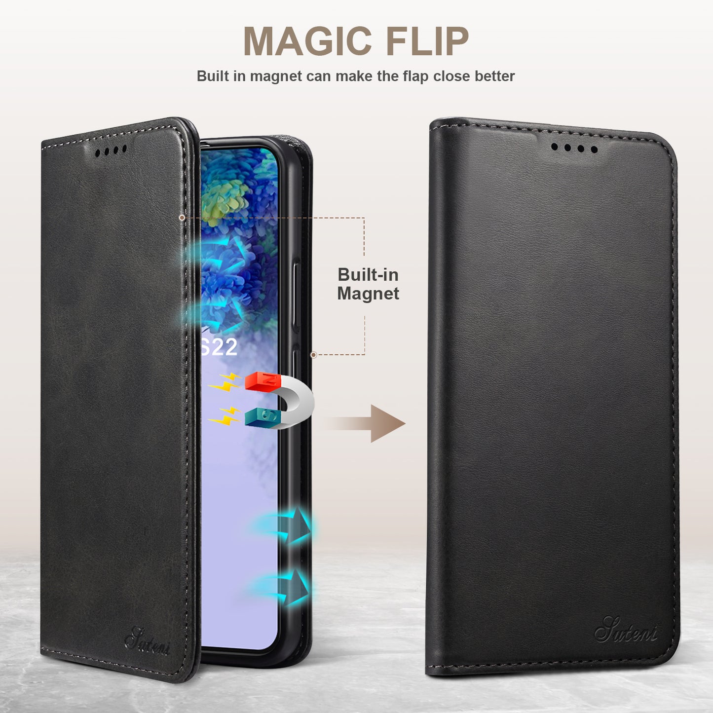 Calfskin Simple Wallet Galaxy S22 Case RFID Magnetic