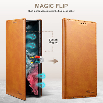 Calfskin Simple Wallet Galaxy S22 Ultra Case RFID Magnetic