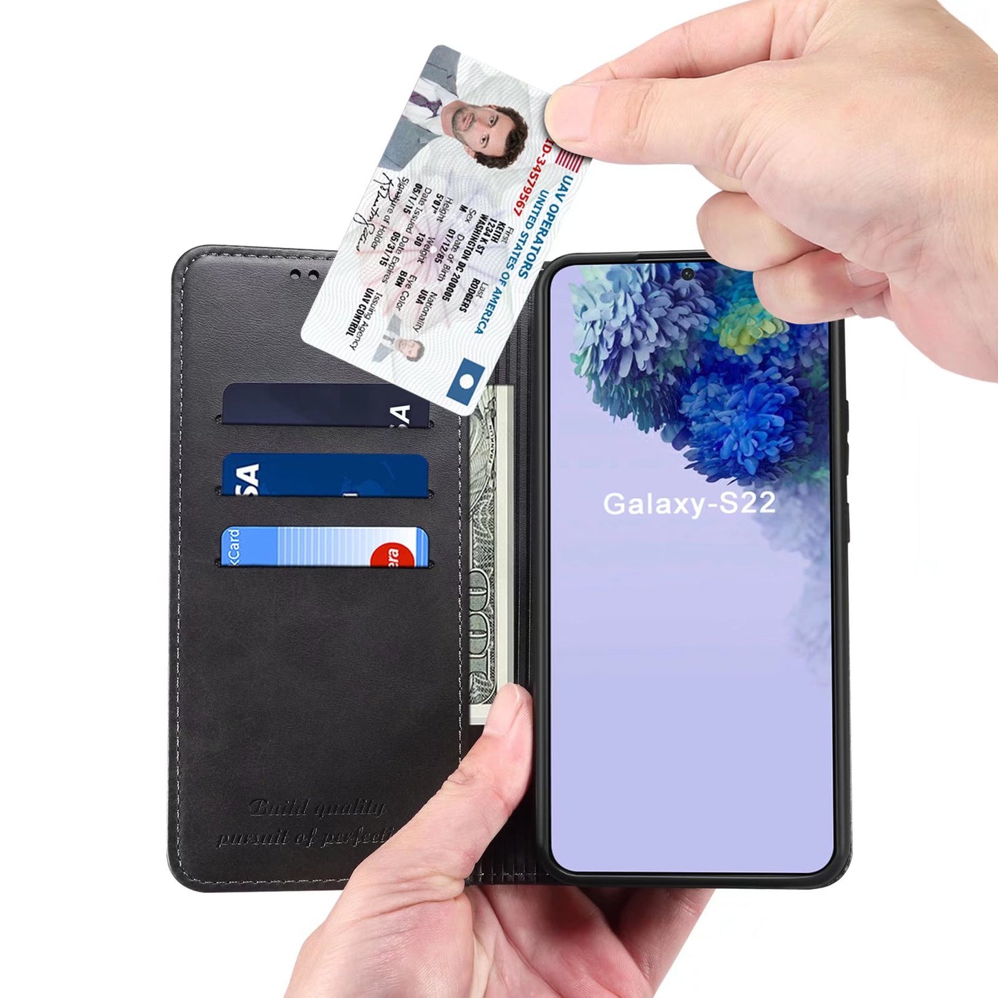 Calfskin Simple Wallet Galaxy S22 Case RFID Magnetic