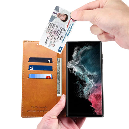 Calfskin Simple Wallet Galaxy S22 Ultra Case RFID Magnetic