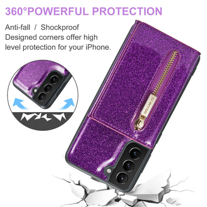 Glitter Leather 2-in-1 Wallet Zipper Galaxy S22 Case Detachable