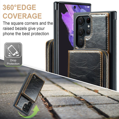 Zipper Card Holder Galaxy S22 Ultra Case with Shoulder Hand Strap