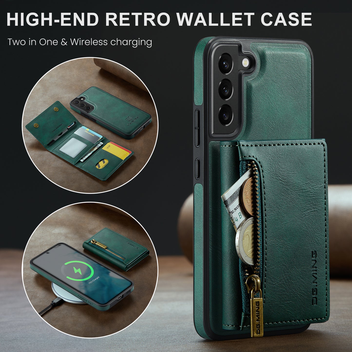 Wallet Detachable Tri-fold Galaxy S22 Case Muilti Card Slots