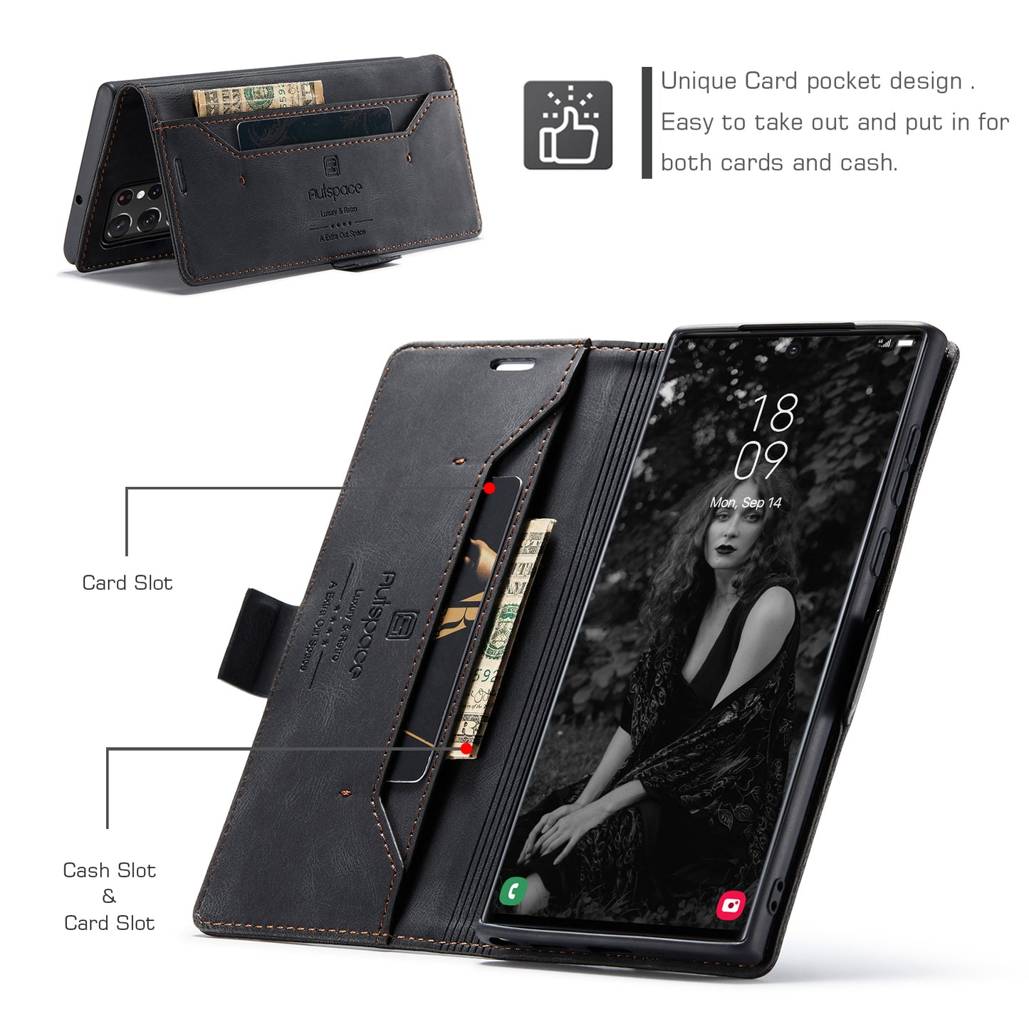 Luxury Retro Leather Galaxy S22 Ultra Case Magnetic Buckle RFID