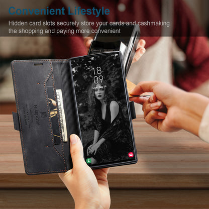 Luxury Retro Leather Galaxy S22 Ultra Case Magnetic Buckle RFID