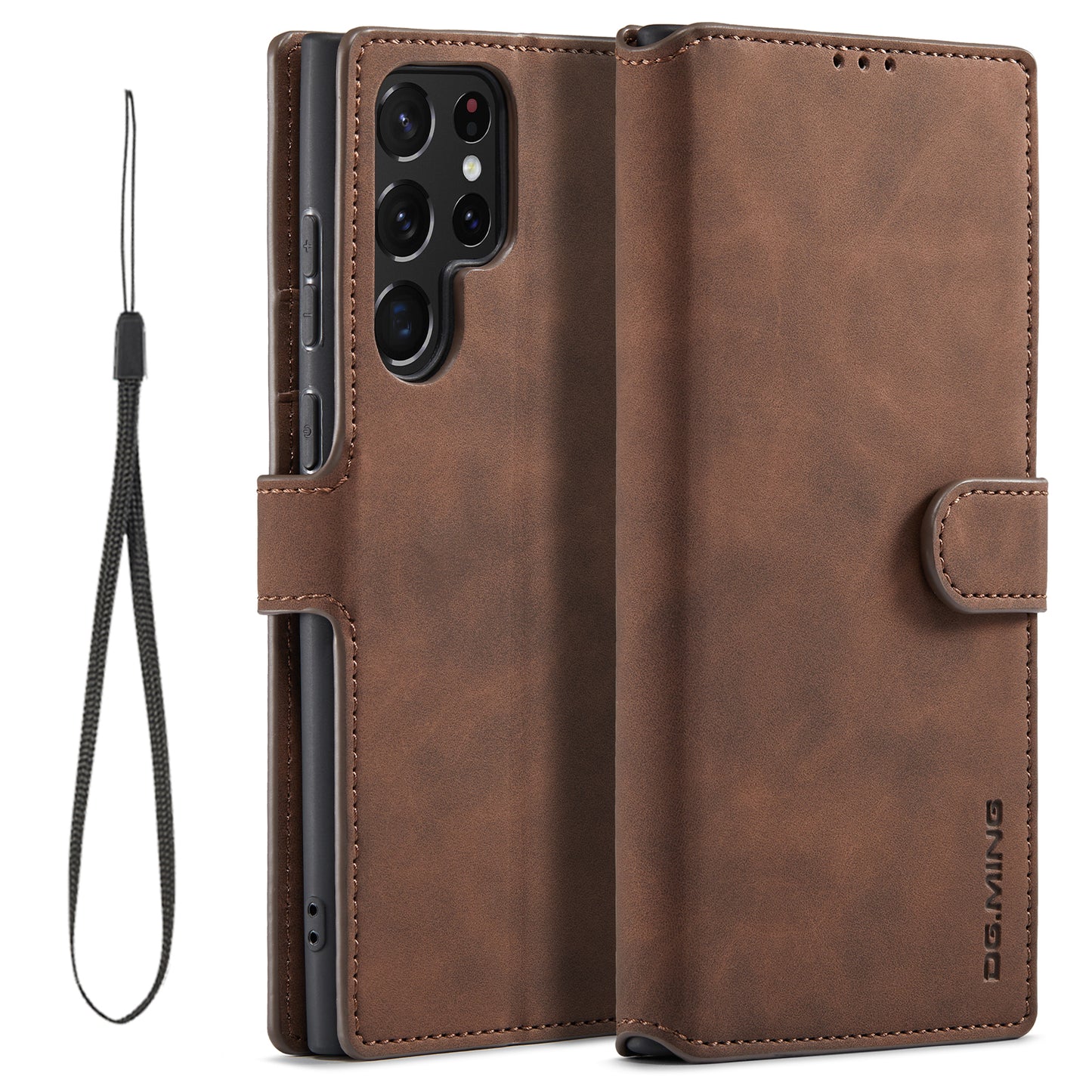 Retro Leather Edge Galaxy S22 Ultra Case with Hand Strap